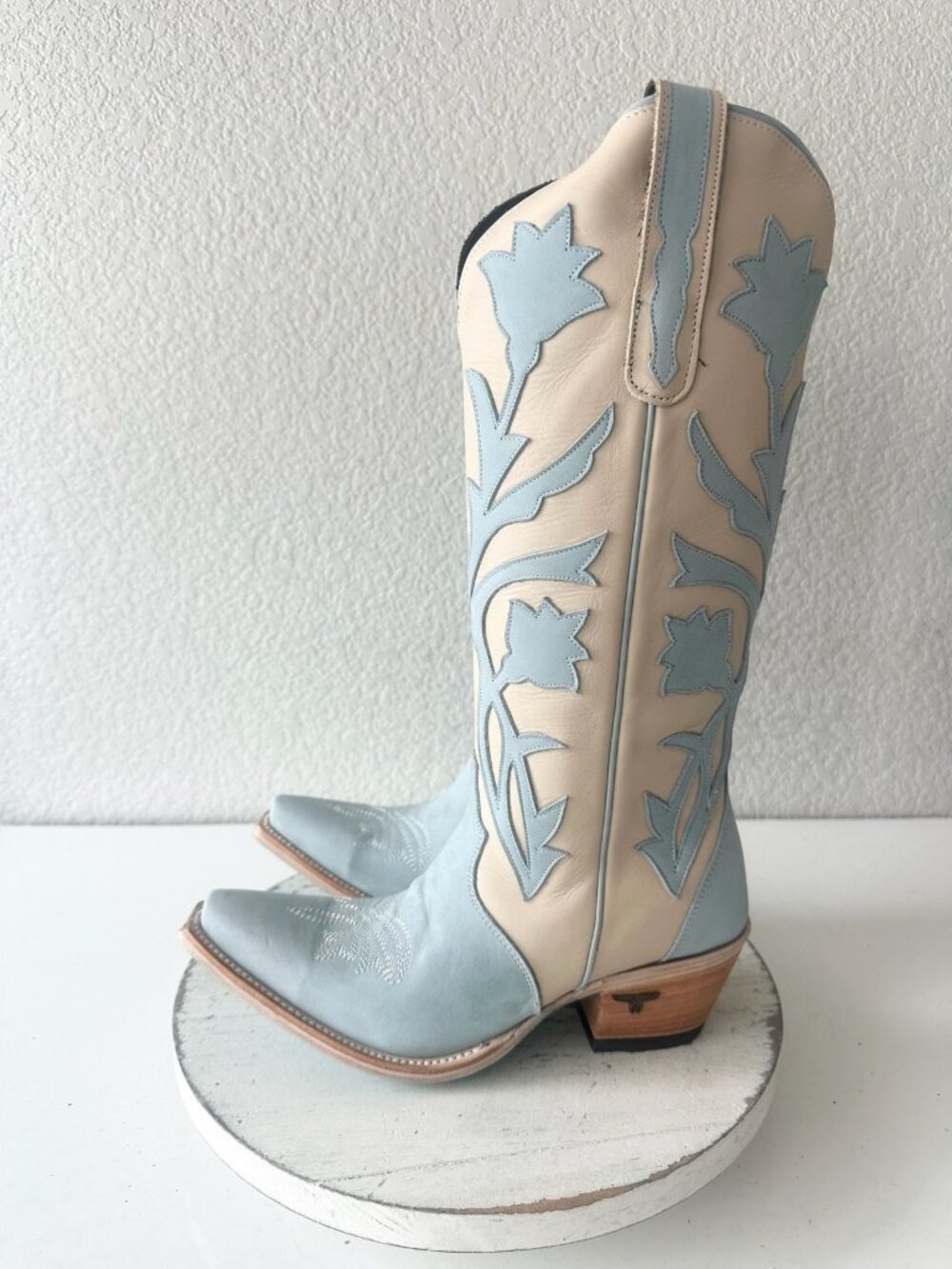Lane JOLENE Cowboy Boots Blueberry Buttermilk Suede Leather Tall Snip Toe Sz 8 - Picture 4 of 13